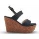 Sandalo 2 fasce con zeppa in sughero in nabuk nero -  