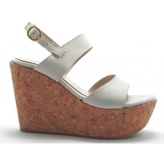 2 Band sandal with cork wedge in cream nabuk leather - Available sizes:  42