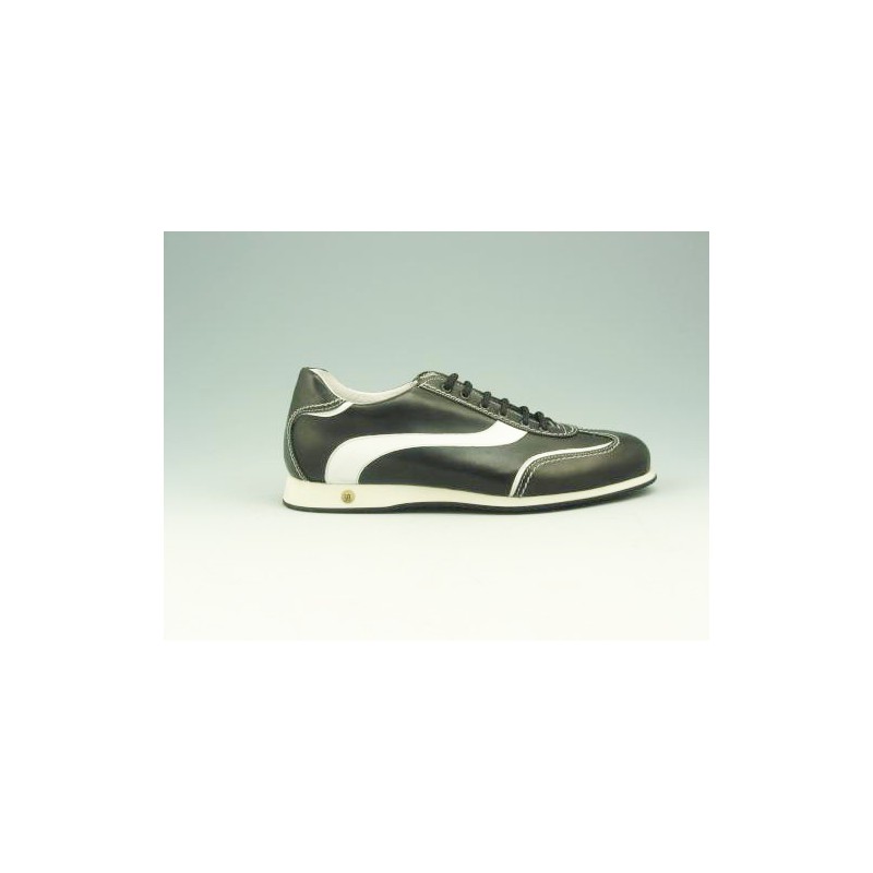 Chaussure à lacets pour hommes en cuir noir et blanc - Pointures disponibles:  36