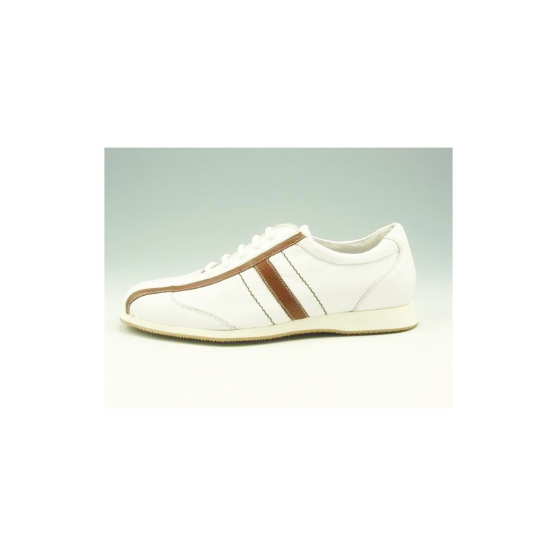 Chaussure à lacets pour hommes en cuir blanc et cognac - Pointures disponibles:  36