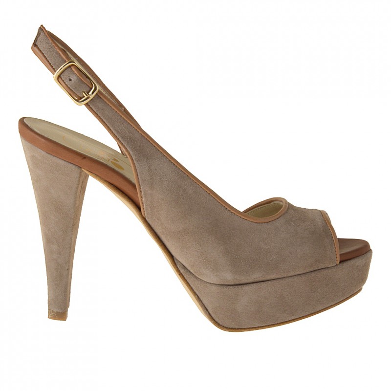 Sandale pour femmes avec plateforme en daim sable et cuir cognac talon 11 - Pointures disponibles:  42