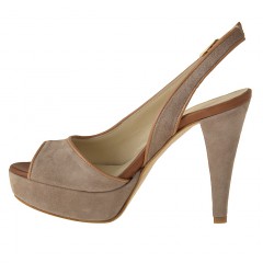 Sandalia con plataforma en gamuza arena y piel cognac tacon 11 - Tallas disponibles:  42 2