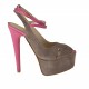Sandalia de plataforma con cinturon cruzado en gamuza de color arena y piel color fucsia tacon 14 - Tallas disponibles:  42