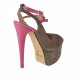 Woman's sandal with platform and strap in sand suede and fuchsia leather heel 14 - Available sizes:  42