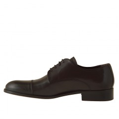 Men's elegant derby shoe with laces and captoe in dark brown leather - Available sizes:  50 2