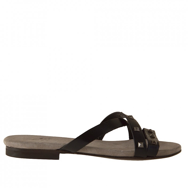 Offene Pantolette mit Nieten aus schwarzem Leder Absatz 1 - Verfügbare Größen:  32