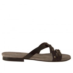 Sabot aperto con borchie in pelle marrone scuro tacco 1 - Misure disponibili: 32