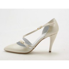 Escarpin ouvert pour femmes avec courroies en cuir ivoire perlé talon 9 - Pointures disponibles:  42, 43, 44