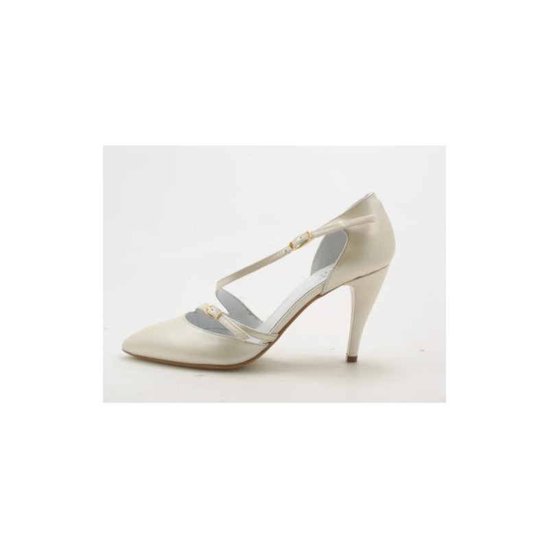 Woman's open pumps with straps  in pearly ivory leather heel 9 - Available sizes:  42, 43, 44