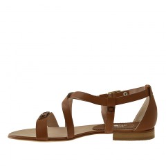 Chaussure ouvert avec courroie en cuir cognac talon 1 - Pointures disponibles:  31 2