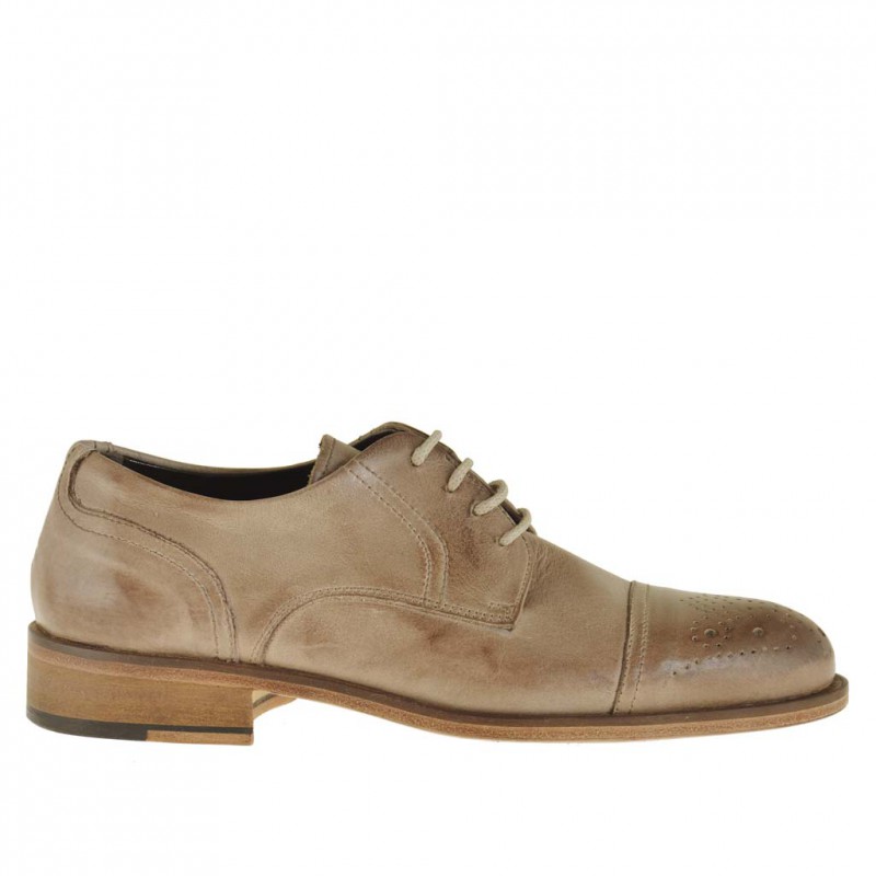 Zapato derby para hombre con cordones y puntera floreal en piel beis - Tallas disponibles:  50