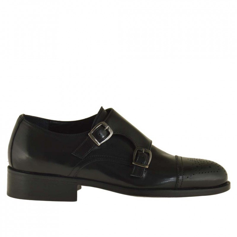Scarpa elegante da uomo con due fibbie e puntale in pelle nera - Misure disponibili: 50