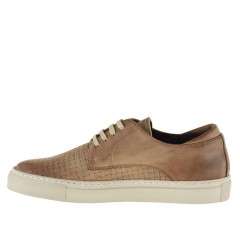 Scarpa casual da uomo stringata in pelle con intreccio color terra - Misure disponibili: 36 2