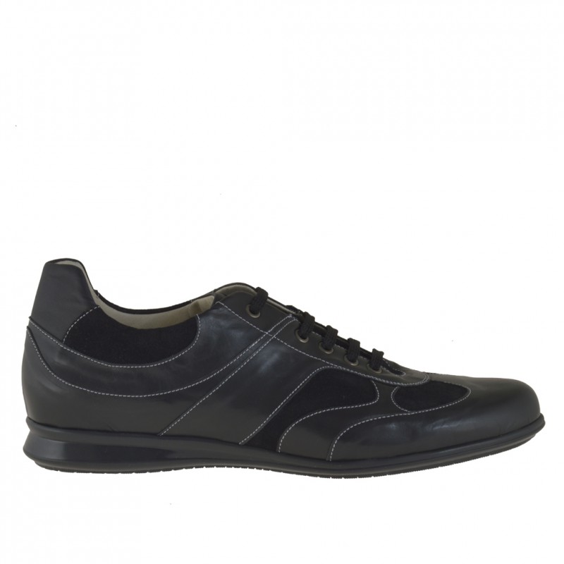 Men's laced shoe in black suede and leather - Available sizes:  47
