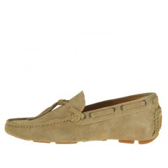 Men's laced car shoe in beige suede - Available sizes:  52 2