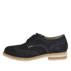 Scarpa casual derby stringata con lavorazioni Brogue da uomo in camoscio blu scuro - Misure disponibili: 46 2