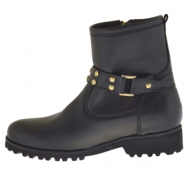 Bottines pour femmes avec fermeture éclair, boucle et goujons en cuir noir talon 3 - Pointures disponibles:  32 2