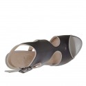 Woman's strap sandal in black and beige leather heel 9 - Available sizes:  42