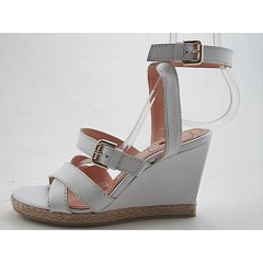 Sandale pour femmes avec boucles et plateforme en cuir blanc talon compensé 9 - Pointures disponibles:  42