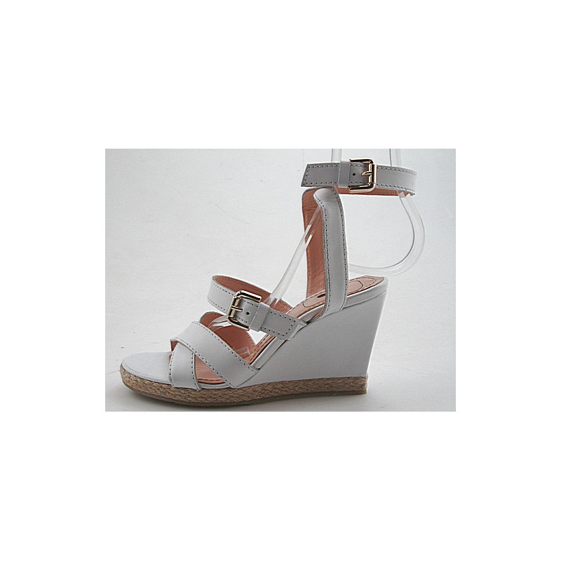 Sandalo da donna con fibbie e plateau in pelle bianca zeppa 9 - Misure disponibili: 42