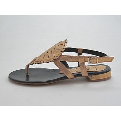 Sandalia infradedo en piel color oro tacon 1 - Tallas disponibles:  32