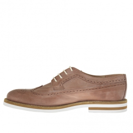 Zapato derby para hombres con cordones et decoracion Brogue en piel anticada gris pardo - Tallas disponibles:  46, 47 2