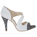 Scarpa aperta da donna in pelle bianca e camoscio stampato optical tacco 9 - Misure disponibili: 42