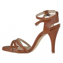 Woman's sandal with anklestraps in cognac brown leather heel 9 - Available sizes:  42