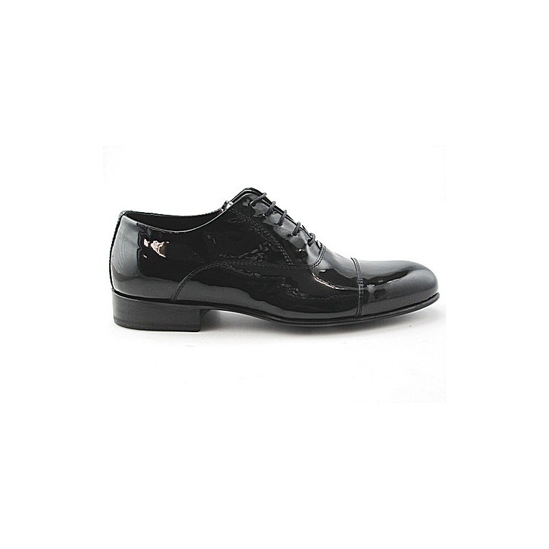 Men's laced oxford shoe with captoe in black patent leather - Available sizes:  49, 51