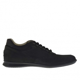 Men's laced sports shoe in black nubuck, leather and fabric - Available sizes:  46