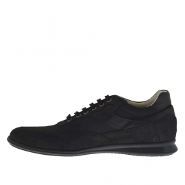 Chaussure sportif pour hommes avec lacets en nubuck, cuir et tissu noir - Pointures disponibles:  46 2