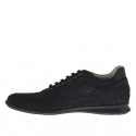 Chaussure sportif pour hommes avec lacets en nubuck, cuir et tissu noir - Pointures disponibles:  46
