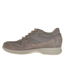 Zapato deportivo con cordones para hombre en gamuza, piel y tejido gris - Tallas disponibles:  36, 37 2