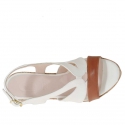 Woman's sandal in white and cognac brown leather with platform and wedge 9 - Available sizes:  42
