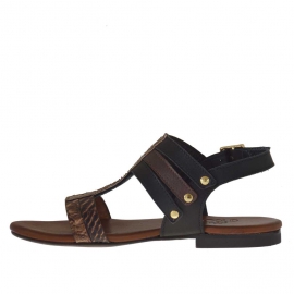 Sandale pour femmes avec goujons en cuir noir et marron foncé imprimé et cuir marron foncé imprimé - Pointures disponibles:  32 2