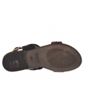 Woman's sandal with studs in black and dark brown printed leather and dark brown printed leather - Available sizes:  32