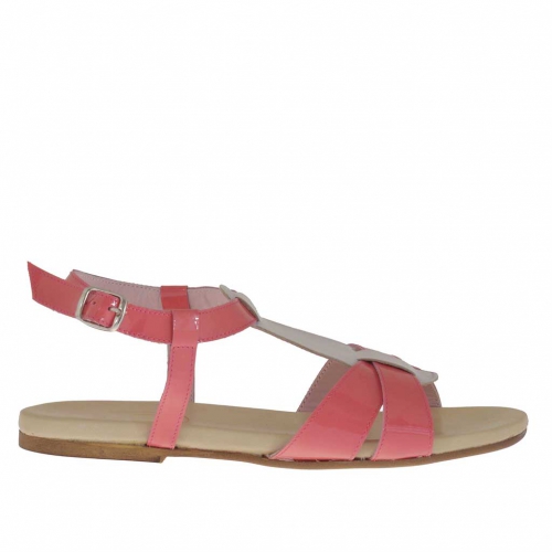 Sandale pour femmes en cuir verni fuchsia et crème - Pointures disponibles:  33