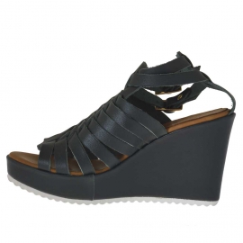 Woman's platform strap sandal with intertwined straps in forest green leather wedge 9 - Available sizes:  42 2