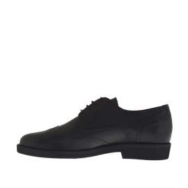 Men's derby shoe with laces and wingtip decorations in black leather - Available sizes:  36 2