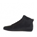 Men's sports ankle-high shoe with laces in black leather - Available sizes:  36, 37