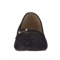 Ballerina da donna con cinturino in camoscio nero forato e pelle laminata argento tacco 1 - Misure disponibili: 32