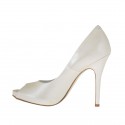 Escarpin pour femmes à bout ouvert avec platefome en cuir ivoire perlé talon 11 - Pointures disponibles:  34