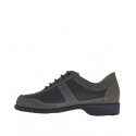 Men's sports laced shoe in grey nubuck leather and pierced black leather - Available sizes:  36