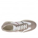 Chaussure à lacets sportif pour hommes en daim taupe et cuir blanc, rouge et vert - Pointures disponibles:  36