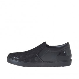 Zapato para mujer con elasticos en piel, charol y encaje negro cuña 2 - Tallas disponibles:  32 2