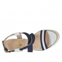 Sandalia para mujer en piel blanca y gamuza azul tacon 9 - Tallas disponibles:  42