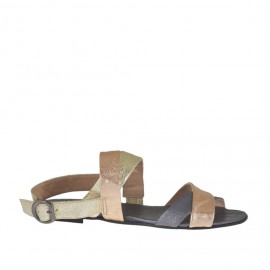 Sandale pour femmes en cuir lamé platine, cuivre et acier talon 1 - Pointures disponibles:  32