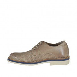 Scarpa casual stringata da uomo modello derby in pelle e pelle stampata taupe - Misure disponibili: 47 2