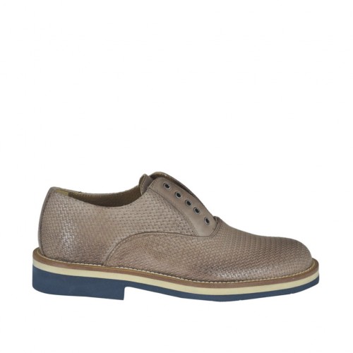 Chaussure sportif pour hommes avec elastiques et lacets facultatifs en cuir imprimé taupe - Pointures disponibles:  46, 47