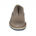 Men's causal shoe with elastic and optional laces in taupe printed leather - Available sizes:  46, 47